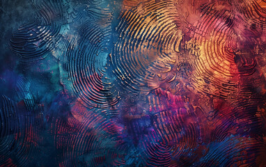 Vivid impressions: an artistic display of colorful fingerprints on a textured background, a macro photography journey into intricate details for design enthusiasts