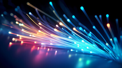 Close-up macro photography of colorful fiber optics on scene