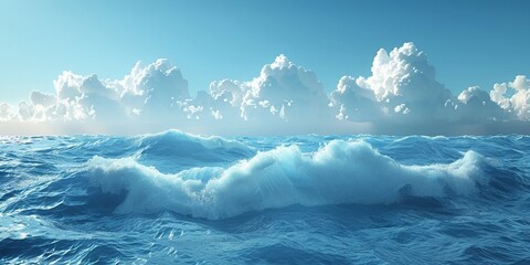 A serene view of the blue sea under a sky with white clouds, inviting summer tranquility. - obrazy, fototapety, plakaty