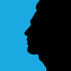 Full-height profile of a man's face. Male background for advertising, web design, illustration in flat style