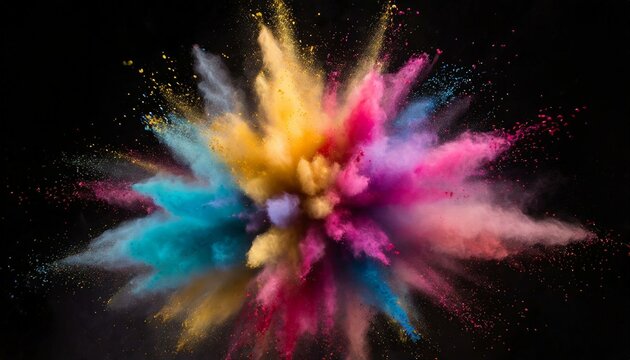 Colored powder explosion on black background