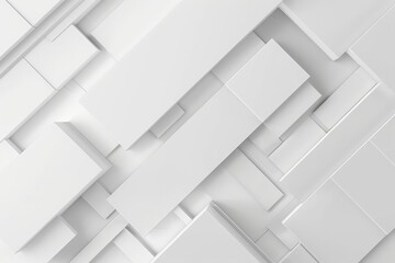 Geometric shapes of squares and rectangles in various sizes creating an abstract white background.