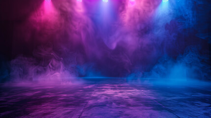 The dark stage shows and studio room with smoke float up the interior texture for display products