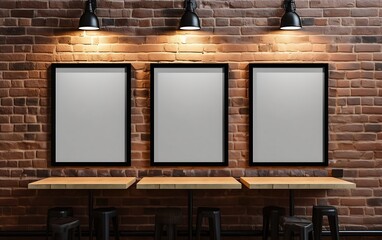 Blank black frame mockup in cafe interior