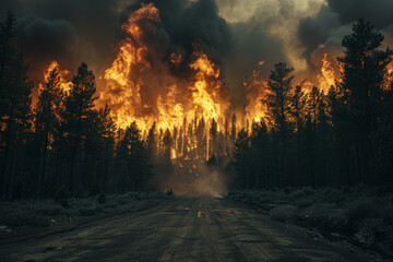 Fierce Forest Fire at Twilight