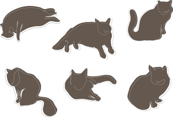 One line cats set illustration vector doodle lying sitting relaxation pets cute fluffy