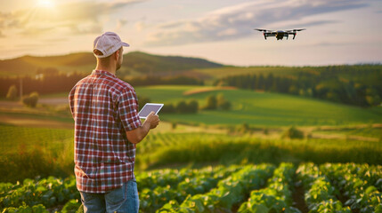 Against the backdrop of rolling hills and lush greenery, the modern farmer-agronomist stands in his field, launching a sophisticated drone equipped with LiDAR technology to create