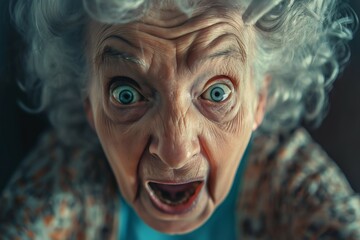 Shocked Elderly Woman with Wide Eyes Close-Up