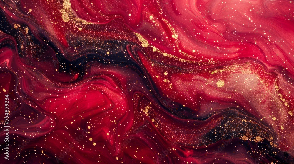 Aufkleber abstract red and gold marble texture background with fluid patterns