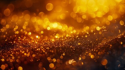 Abstract Golden Glitter Background with Shimmering Defocused Lights and Sparkling Bokeh Effect for...