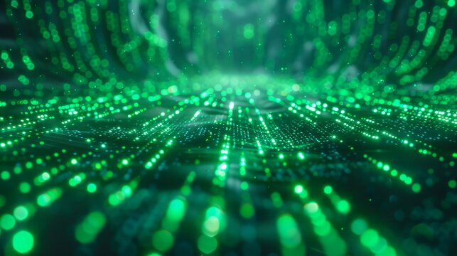 Futuristic Green Binary Code Data Stream, Cybersecurity Concept, Digital Abstract Technology Background