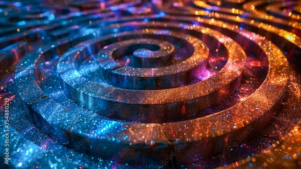 Poster abstract glowing spiral pattern with blue and orange lights on dark background for creative design u