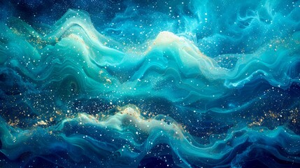 Abstract Ocean Waves Background with Shimmering Glitter, Underwater Sea Texture, Sparkling Water...