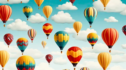 Papier Peint photo Lavable Montgolfière Colorful hot air balloons soaring through blue sky