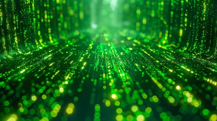 Digital Data Stream Visualization in Green with Binary Code - Abstract Technology Background Concept
