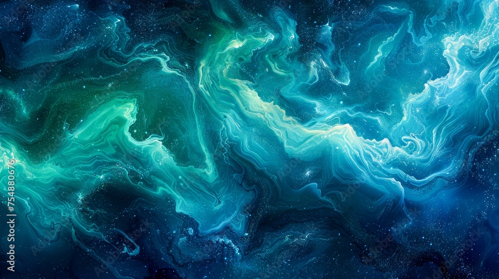Poster mesmerizing blue and green swirls abstract background - fluid art patterns for creative design