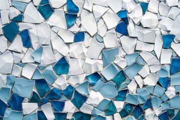 Detailed view of a mosaic tile pattern showcasing shades of blue and white.