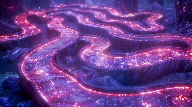 Futuristic Neon Lights on Abstract Winding Paths - Digital Artwork Concept for Technology and Innovation