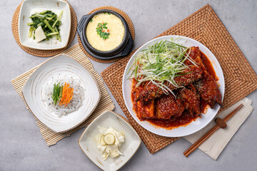Korean food, Korean don, raw meat, kimchi, steamed, agu, pollack, dried pollack, seafood, braised chicken, side dishes, steamed eggs, squid,
