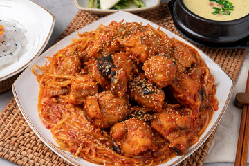Korean food, Korean don, raw meat, kimchi, steamed, agu, pollack, dried pollack, seafood, braised chicken, side dishes, steamed eggs, squid,