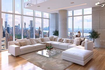 Modern Living Room with a View of the City Generative AI