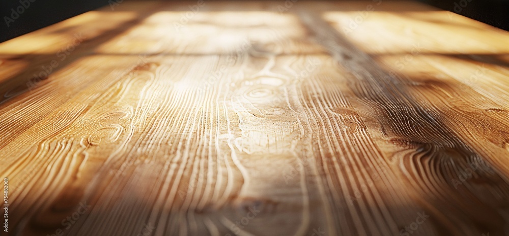 Poster wooden table with light reflection generative ai