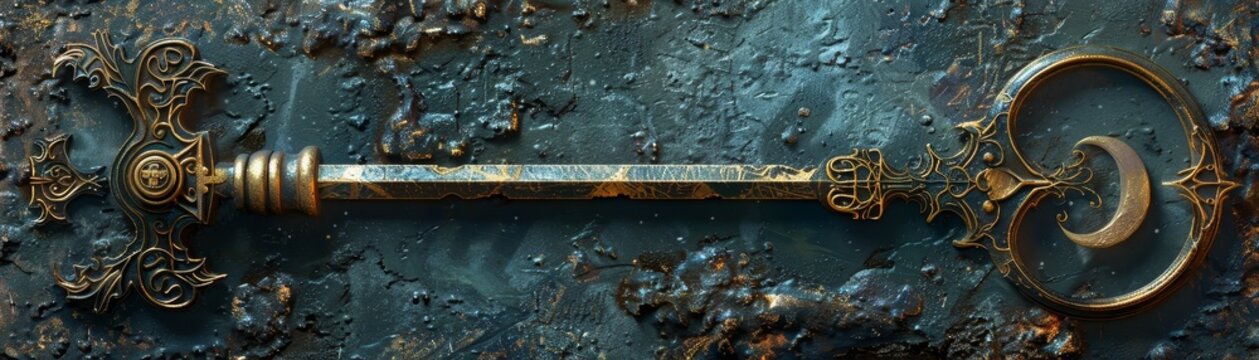 Esoteric sigils etched into a gothic skeleton key