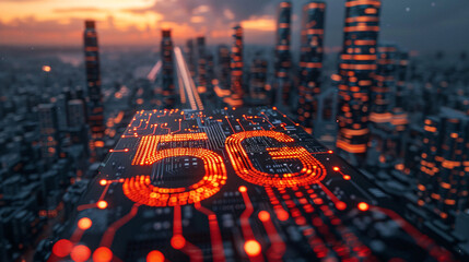 5G Network Technology Over Cityscape Illustration