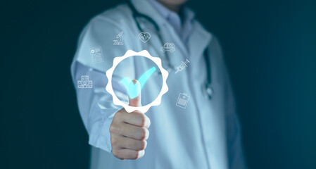 insurance concept. Doctor holding virtual online digital insure for  car, travel, family, life,...