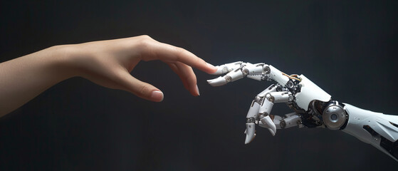 Human Hand Touching Advanced Robotic Arm