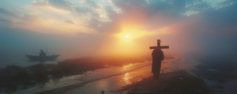 Faith in Every Step: A Devout Man Embarks on a Sacred Walk with a Cross at Easter
