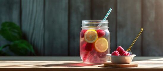 lemon and raspberries in a jar