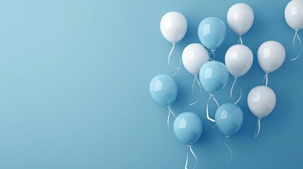 Blue and white balloons on blue background 