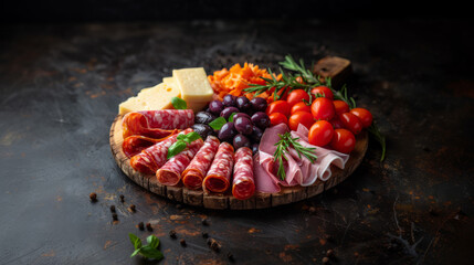 Antipasto platter with salami, ham, cheese and olives. Antipasti. 