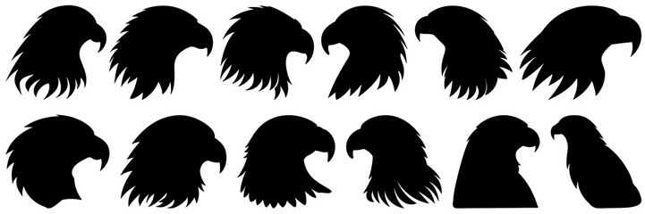 Eagle silhouettes set, large pack of vector silhouette design, isolated white background