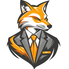 Male businessman fox in suit vector esports logo on white background, fox logo, fox icon, fox sticker, fox symbol, fox emblem