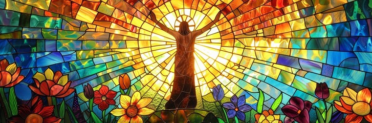 Easter Morning Glory: Sunlight Through the Vibrant Stained Glass Window Reveals a Story of Resurrection