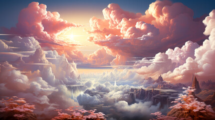 Apocalyptic Skies: A Surreal Fantasy of Orange and Purple Clouds created with Generative AI technology