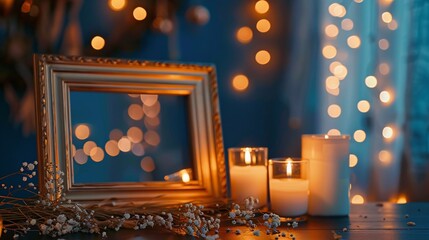 Glowing Candles and Frames A Festive and Romantic Display for Valentine's Day Generative AI