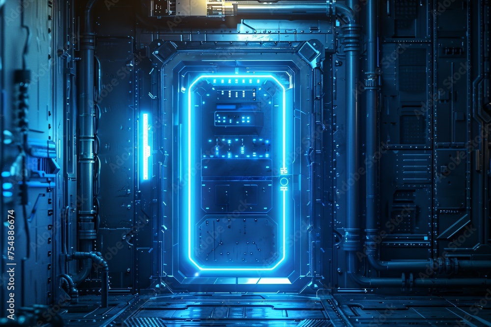 Aufkleber neon doorway to the future a glimpse into the digital age generative ai