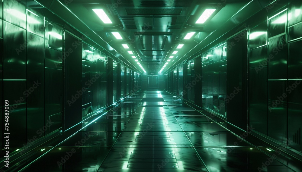 Poster Neon-Lit Walkway in a Futuristic Data Center Generative AI