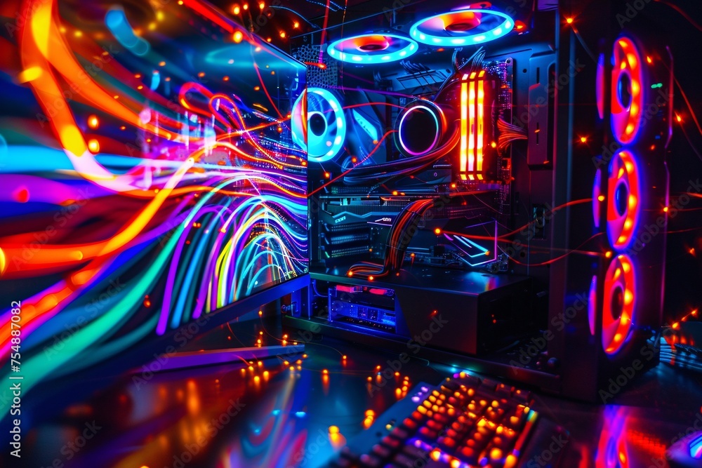 Aufkleber glowing geek paradise a neon-lit gaming setup generative ai