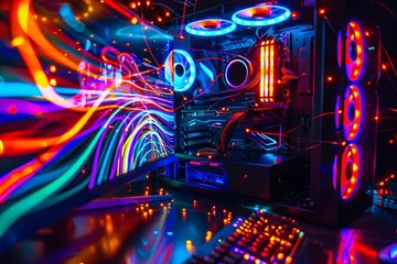 Fotobehang Glowing Geek Paradise A Neon-Lit Gaming Setup Generative AI © Bipul Kumar