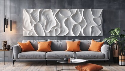 Modern Living Room Design A Blend of White and Orange Accents Generative AI