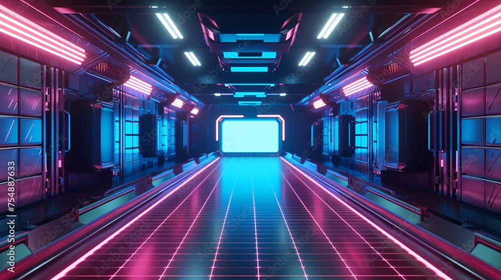 Aufkleber neon-lit pathway to the future a glowing tunnel of light and color generative ai