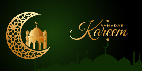 Ramadan Kareem moon Arabic calligraphy, template for banner, invitation, poster, card for the celebration of Muslim community festival