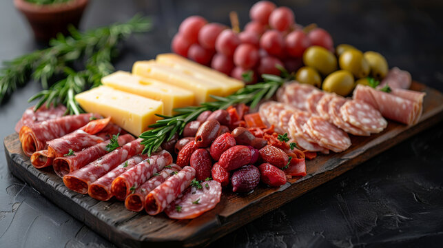 Antipasto platter with salami, ham, cheese and olives. Antipasti. 