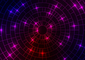 Technology circle neon light line cyber space dark background