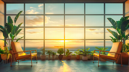 Tranquil Morning Light, A Serene Interior View, Natures Warmth Flooding Through Modern Design Elements