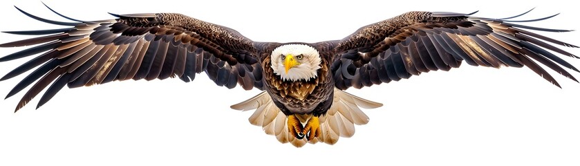 Bald Eagle Flying with Spread Wings in Photo Realistic Style, To convey a sense of strength, freedom, and American pride in various design